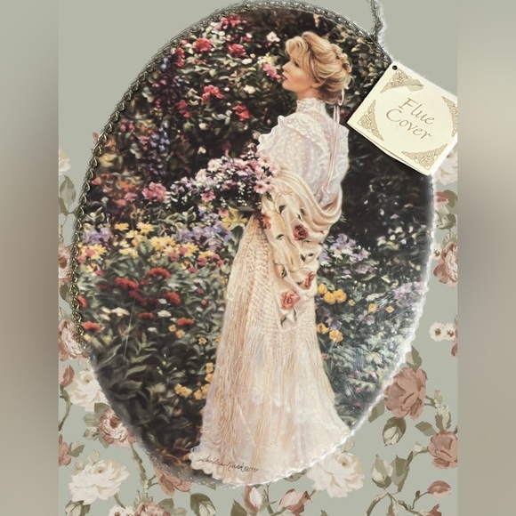 NWT Shabby Victorian Lady Woman Oval Picture Frame Gold Chain Wall Hanging Flue - Picture 2 of 11